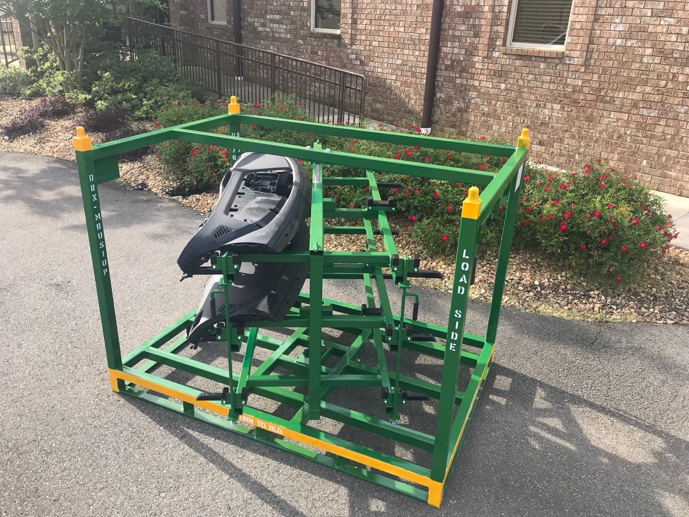 Returnable steel automotive powertrain racks built by Southern Perfection Fabrication, Byron GA