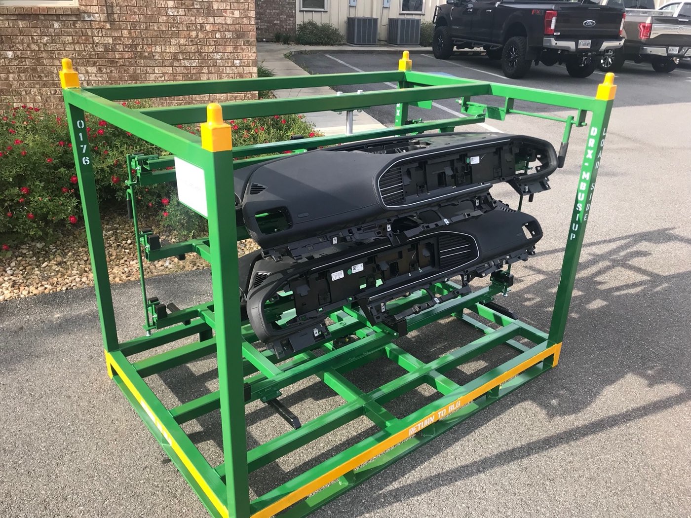 Custom returnable steel racks built by Southern Perfection Fabrication in Byron, GA