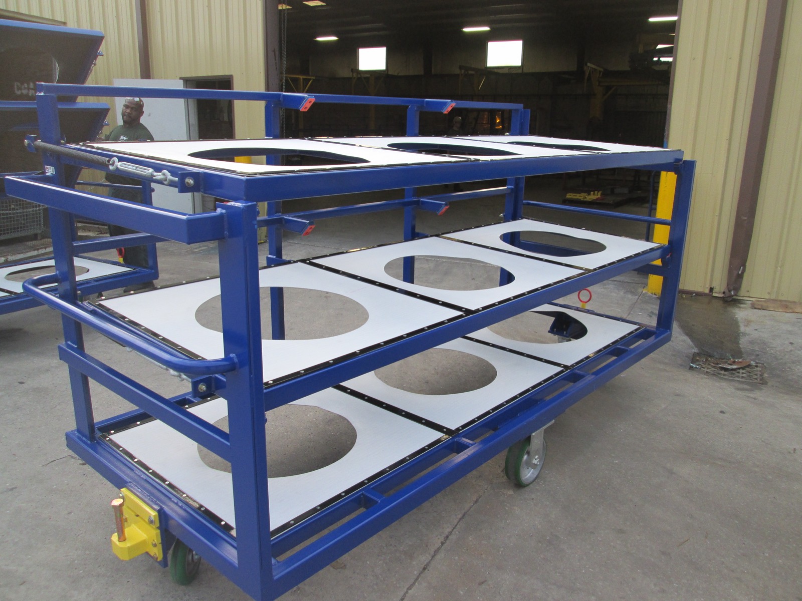 Returnable steel tire rack carts built by Southern Perfection Fabrication, Byron GA